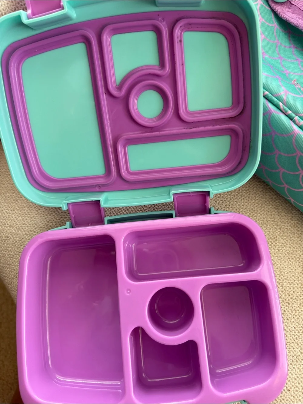 bentgo Kids Insulated Lunch Bag & Bento Box- Aqua Mermaid with Purple Trim